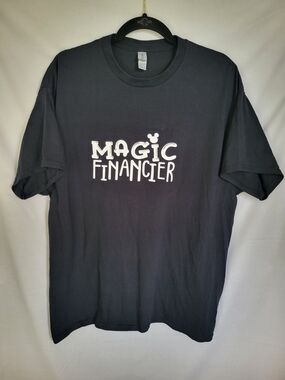 Gildan Black Tee with White "Magic Financier" Graphic